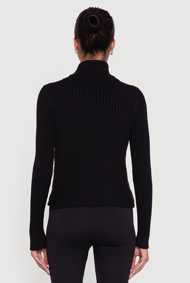 Womens Quilted Puffer Jacket with Ribbed Knit Sleeves, Black, Size S