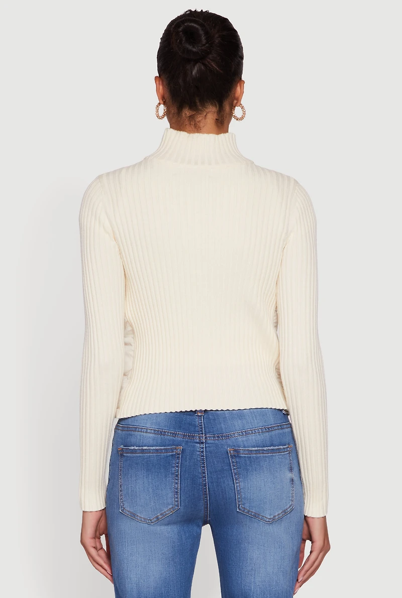 Womens Quilted Puffer Jacket with Ribbed Knit Sleeves, Beige, Size L