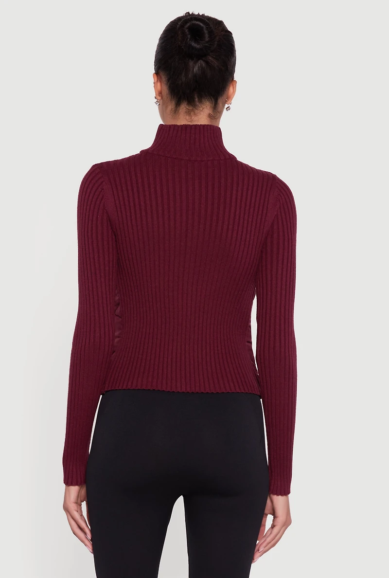 Quilted Puffer Jacket with Ribbed Knit Sleeves