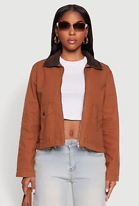 Womens Double Pocket Boxy Barn Jacket, Brown, Size L