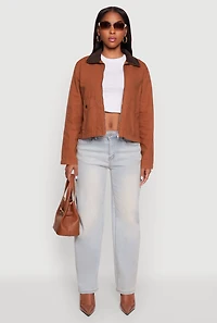 Womens Double Pocket Boxy Barn Jacket, Brown, Size L