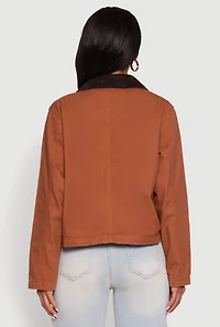 Womens Double Pocket Boxy Barn Jacket, Brown, Size L