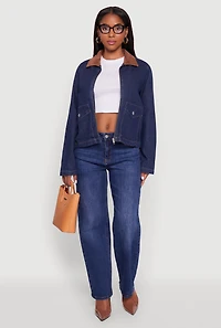 Womens Double Pocket Boxy Barn Jacket, Blue, Size L