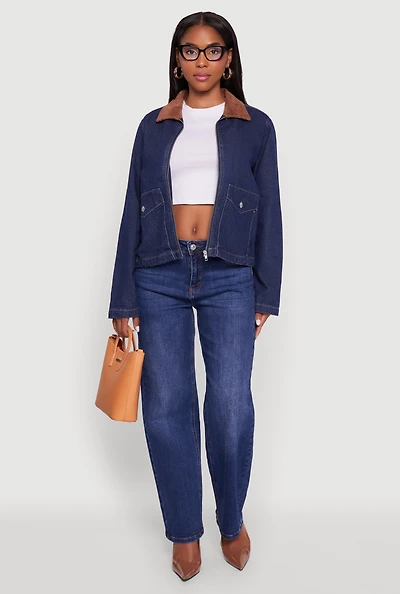 Womens Double Pocket Boxy Barn Jacket, Blue,