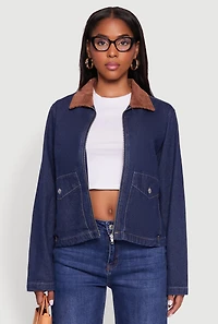 Womens Double Pocket Boxy Barn Jacket, Blue, Size L