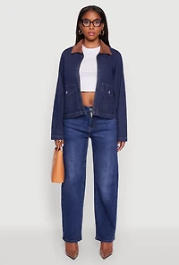 Womens Double Pocket Boxy Barn Jacket, Blue, Size L