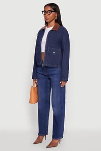 Womens Double Pocket Boxy Barn Jacket, Blue, Size L