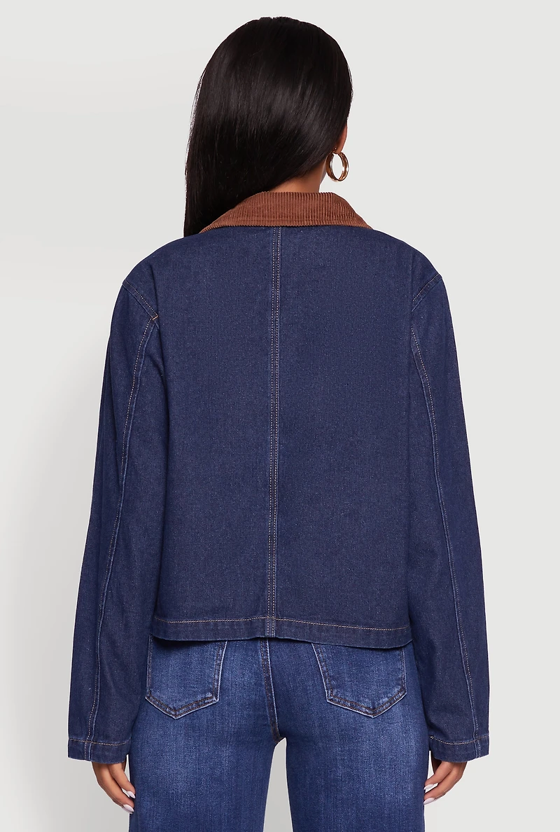 Womens Double Pocket Boxy Barn Jacket, Blue, Size L