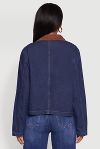 Womens Double Pocket Boxy Barn Jacket, Blue, Size L