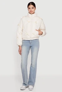Almost Famous Bow Detail Zip Front Puffer Jacket