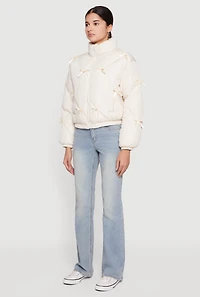 Almost Famous Bow Detail Zip Front Puffer Jacket