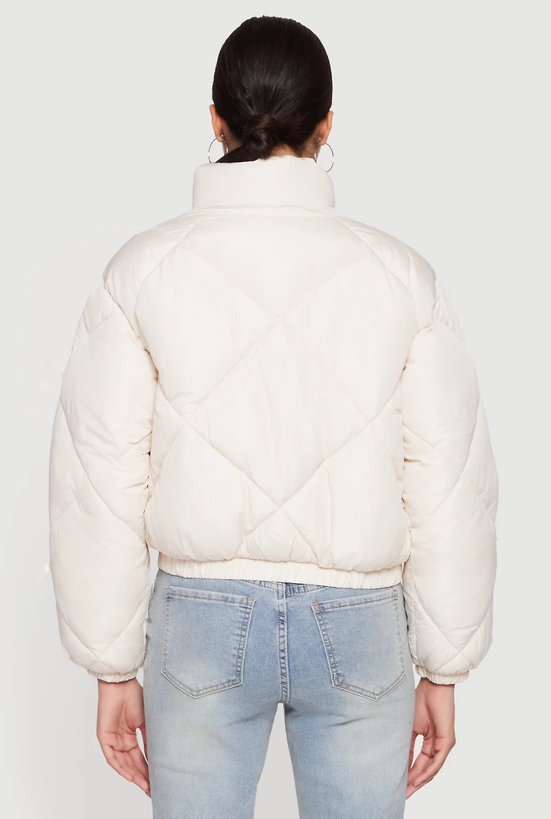 Almost Famous Bow Detail Zip Front Puffer Jacket