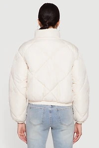 Almost Famous Bow Detail Zip Front Puffer Jacket