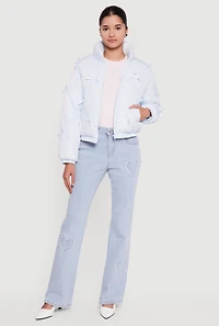 Almost Famous Bow Detail Zip Front Puffer Jacket