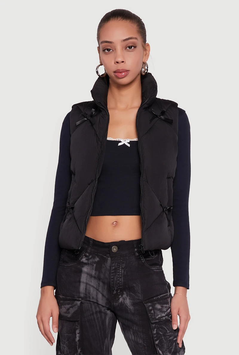 Almost Famous Quilted Puffer Vest with Bows