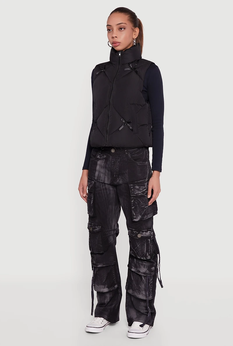 Almost Famous Quilted Puffer Vest with Bows