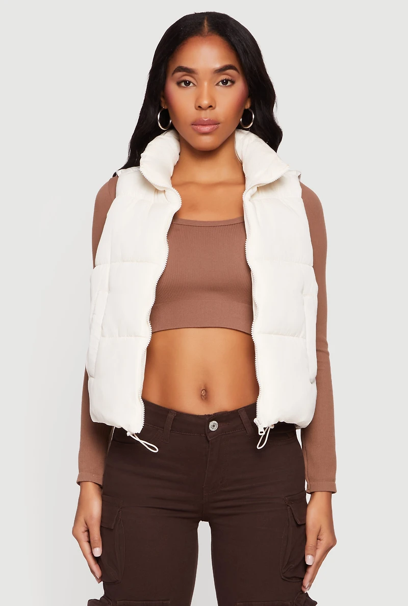 Almost Famous Mock Neck Zip Front Puffer Vest