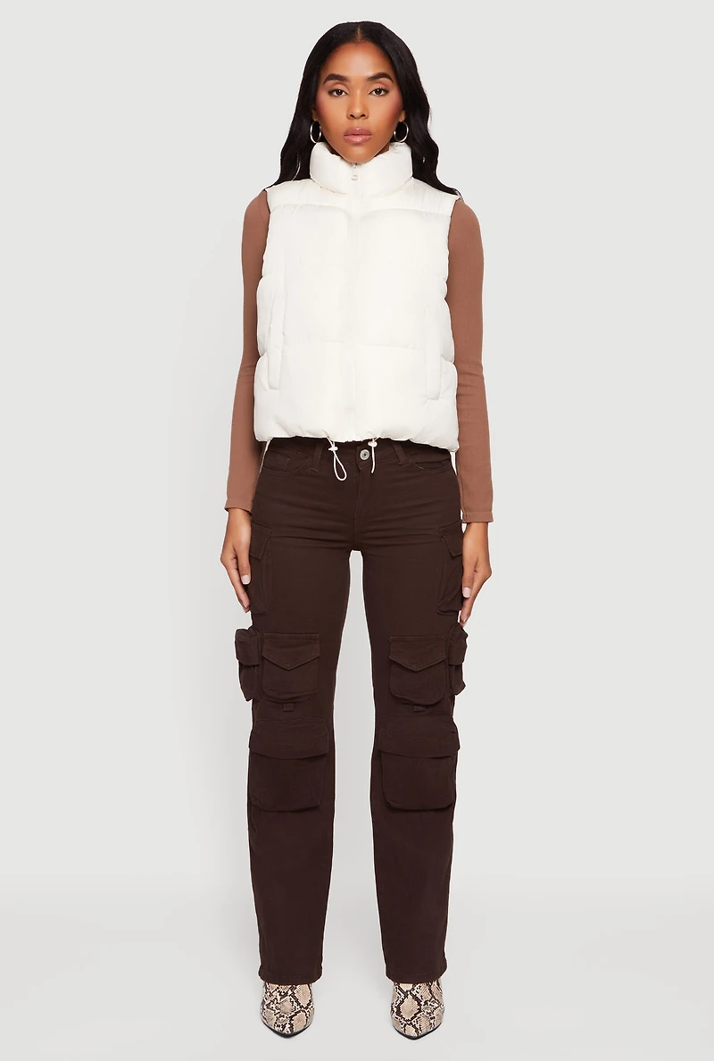 Almost Famous Mock Neck Zip Front Puffer Vest