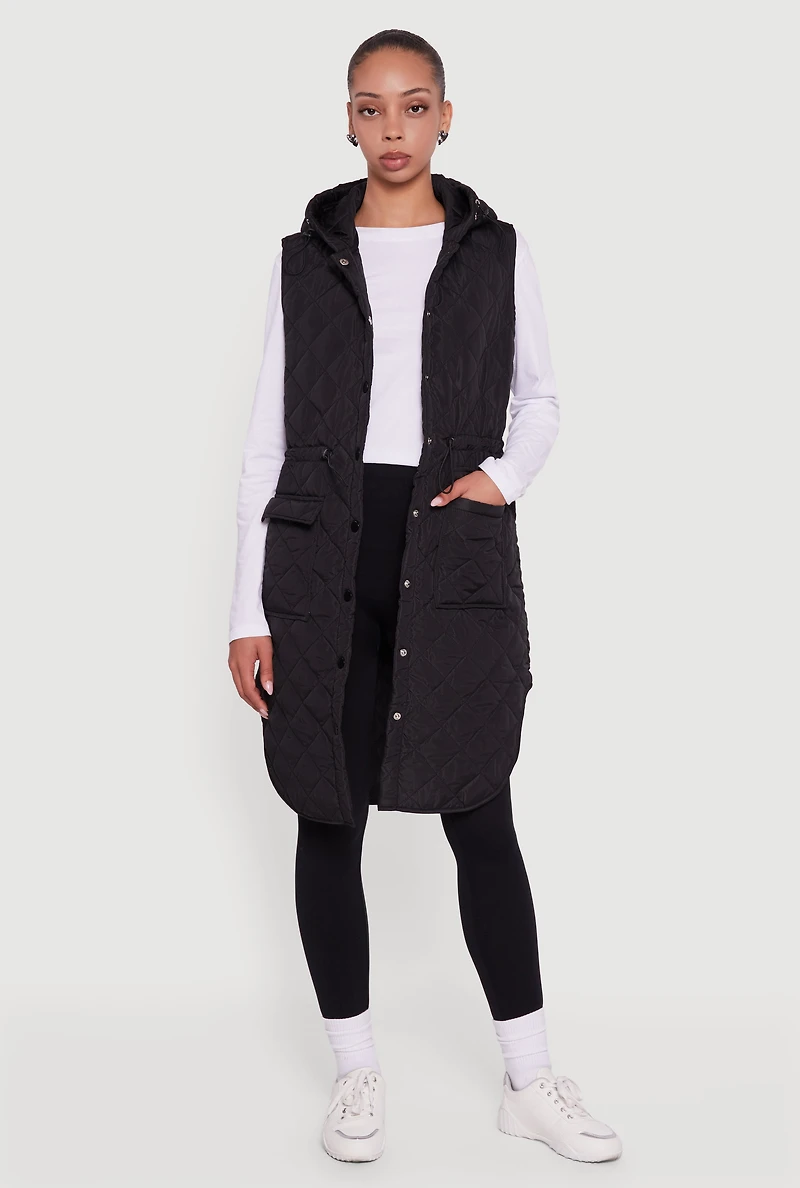 Almost Famous Quilted Hooded Long Puffer Vest