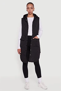 Almost Famous Quilted Hooded Long Puffer Vest