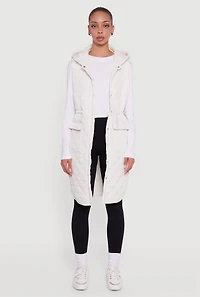 Womens Almost Famous Quilted Hooded Long Puffer Vest, White, Size L