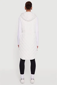 Womens Almost Famous Quilted Hooded Long Puffer Vest, White, Size L