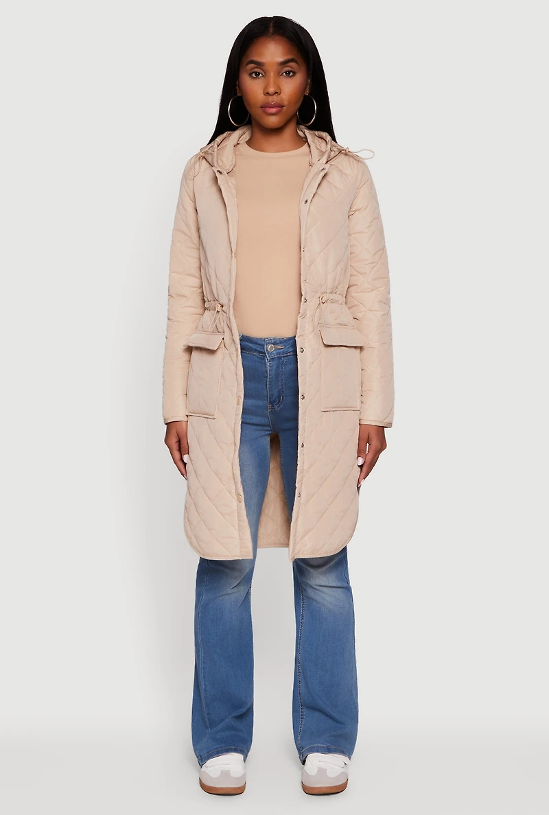 Womens Almost Famous Quilted Hooded Puffer Jacket, L