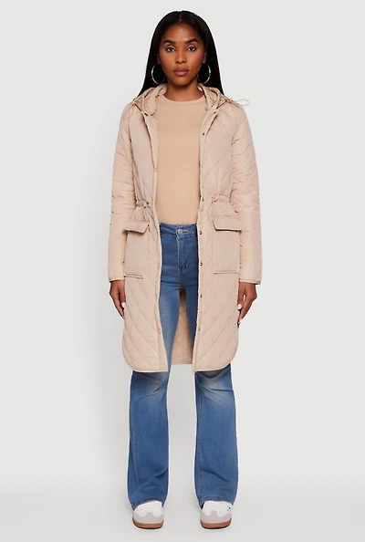 Womens Almost Famous Quilted Hooded Puffer Jacket, L