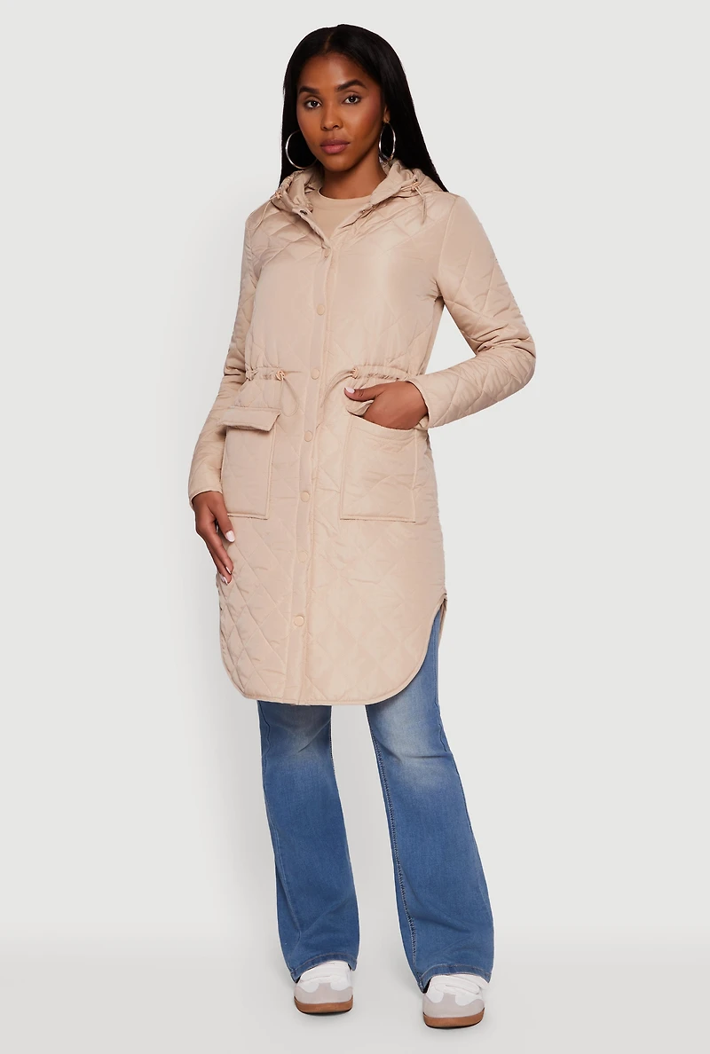 Womens Almost Famous Quilted Hooded Puffer Jacket, L