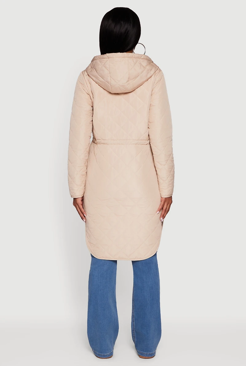 Womens Almost Famous Quilted Hooded Puffer Jacket, L