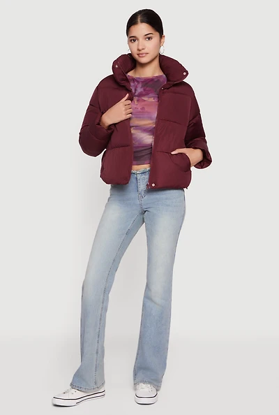 Almost Famous Mock Neck Zip Front Puffer Jacket