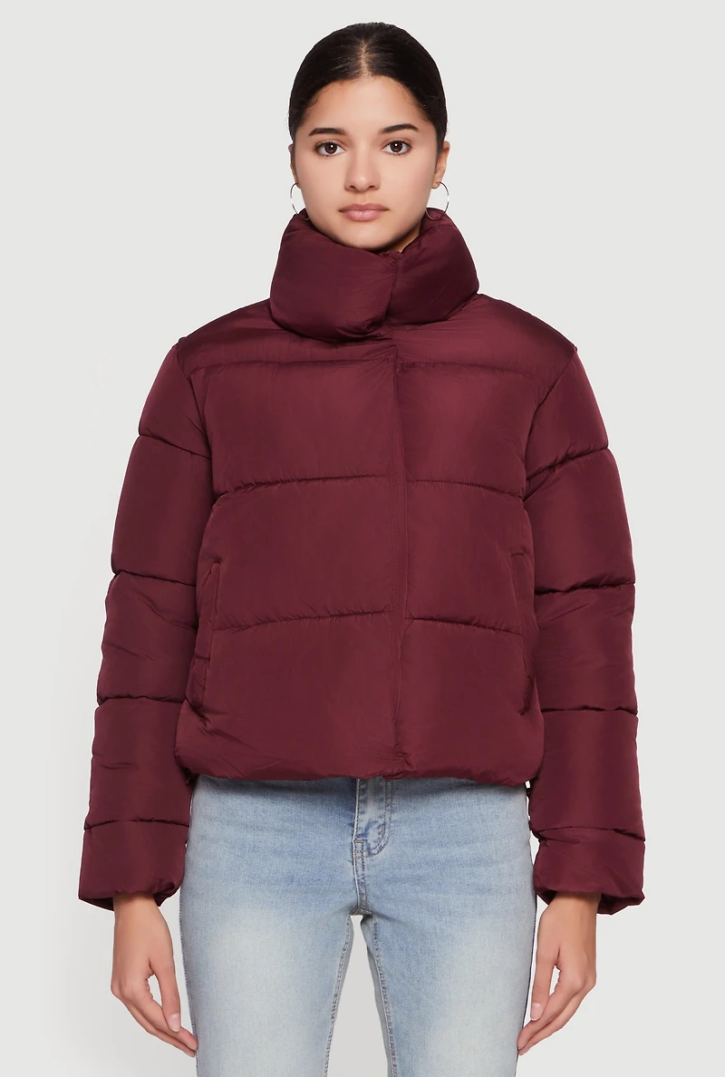 Almost Famous Mock Neck Zip Front Puffer Jacket
