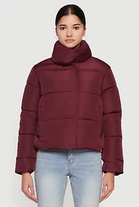 Almost Famous Mock Neck Zip Front Puffer Jacket