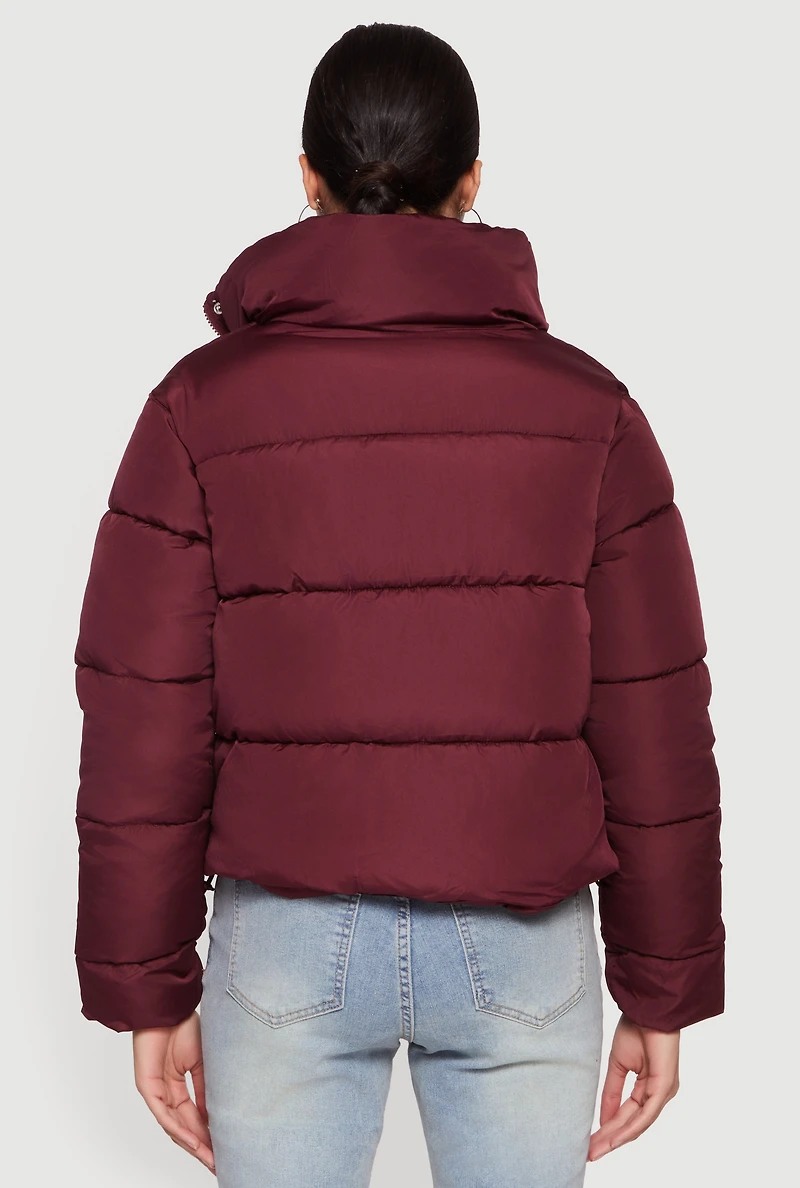 Almost Famous Mock Neck Zip Front Puffer Jacket