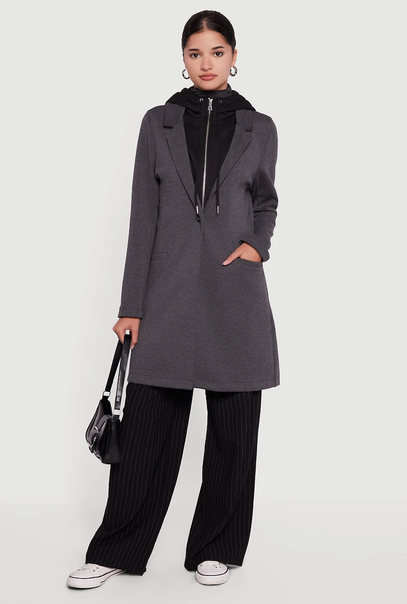 Womens Hooded Layered Look Coat, Grey, Size S