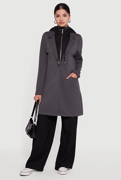 Womens Hooded Layered Look Coat, Grey, Size S