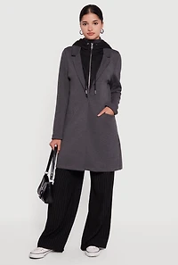 Womens Hooded Layered Look Coat, Grey, Size S