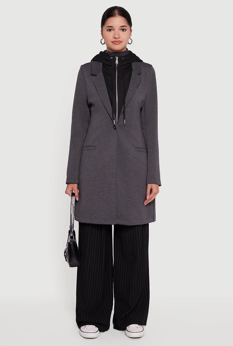 Womens Hooded Layered Look Coat, Grey, Size S