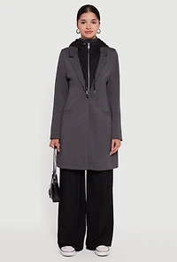 Womens Hooded Layered Look Coat, Grey, Size S