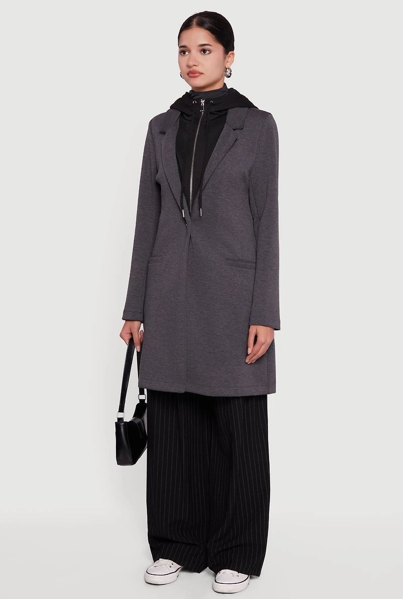 Womens Hooded Layered Look Coat, Grey, Size S