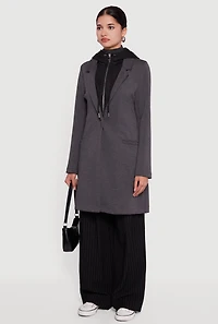 Womens Hooded Layered Look Coat, Grey, Size S