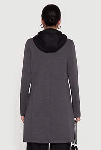 Womens Hooded Layered Look Coat, Grey, Size S