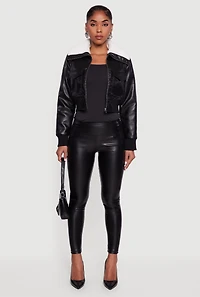 Faux Fur Collar Cropped Leather Jacket