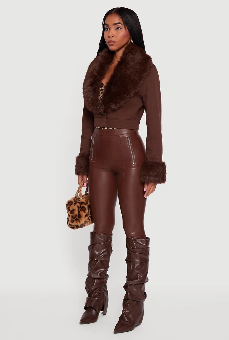 Cropped Denim Jacket with Removable Collar and Cuffs