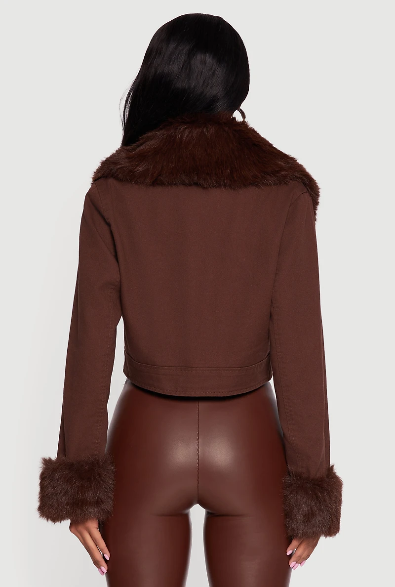 Cropped Denim Jacket with Removable Collar and Cuffs