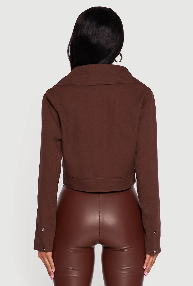 Cropped Denim Jacket with Removable Collar and Cuffs