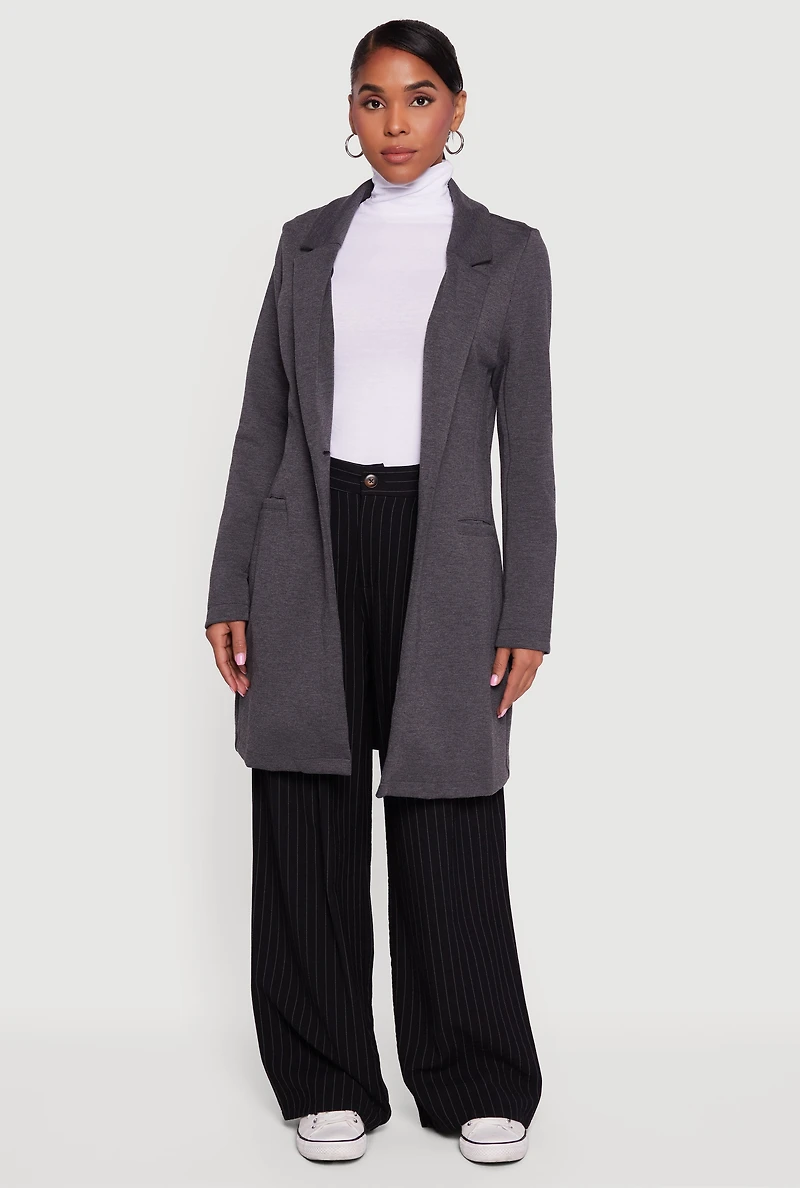 Womens Stylish Collared Button Front Jacket, Grey, Size L