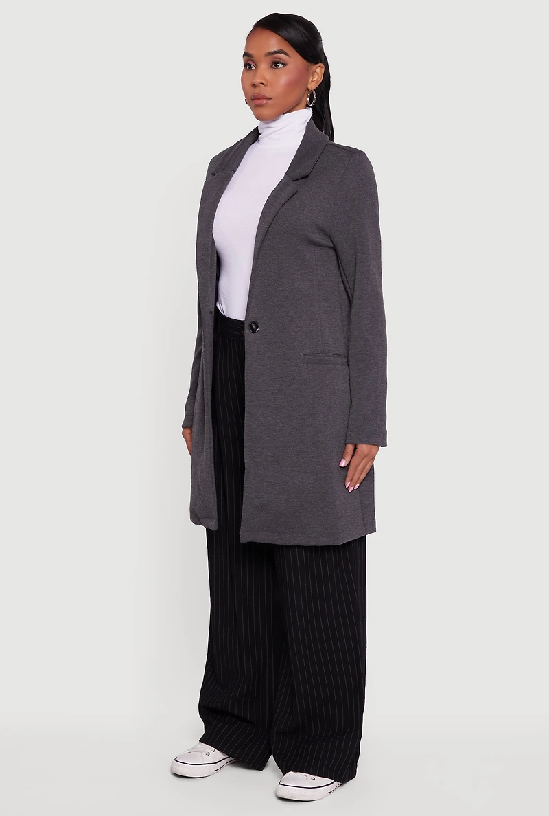 Womens Stylish Collared Button Front Jacket, Grey, Size L