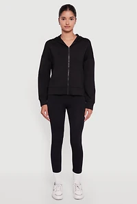 Womens Drop Shoulder Long Sleeve Zip Front Hoodie,