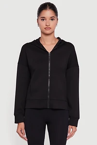 Womens Drop Shoulder Long Sleeve Zip Front Hoodie,